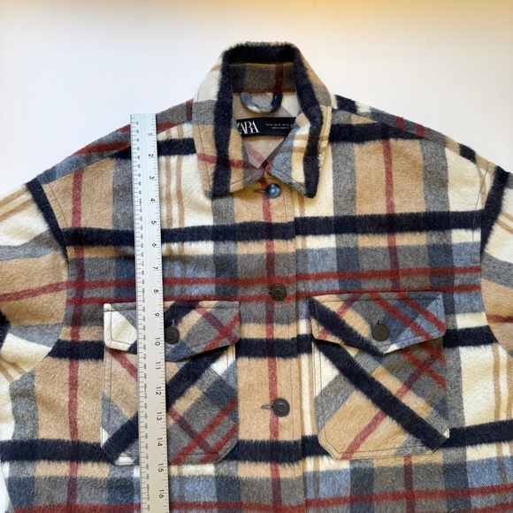Zara Check Shacket Shirt Jacket Plaid Button Down Flannel Wool Blend Sz XS - Picture 7 of 15
